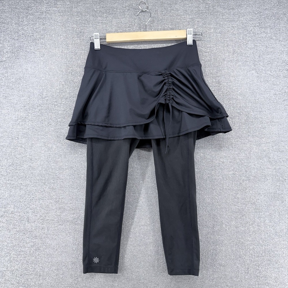 Athleta Skirted Capri Leggings Women Size XXS Black Activewear Yoga